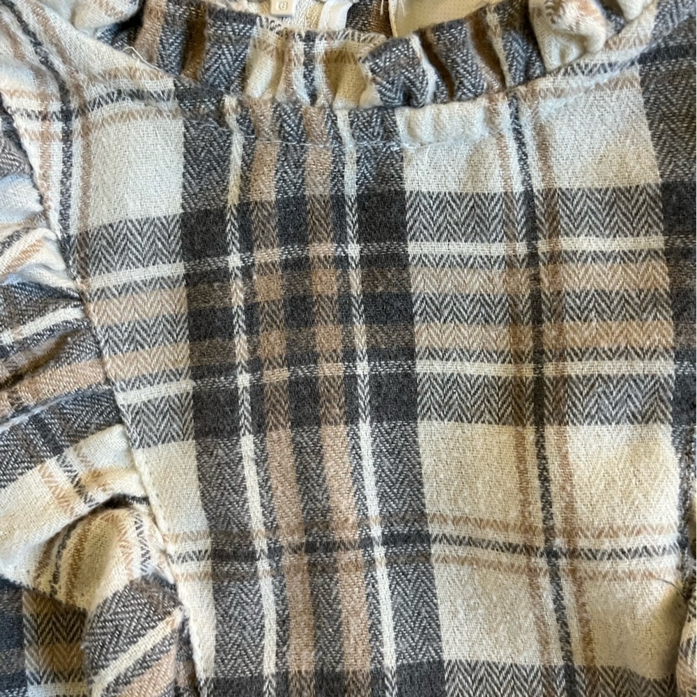 Rare edition girls 2T long sleeve plaid dress with ruffles cream gray brown - Picture 6 of 8